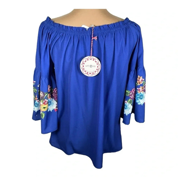 UMGEE Floral BOHO GYPSY Blue Top NWT SMALL - Picture 2 of 6